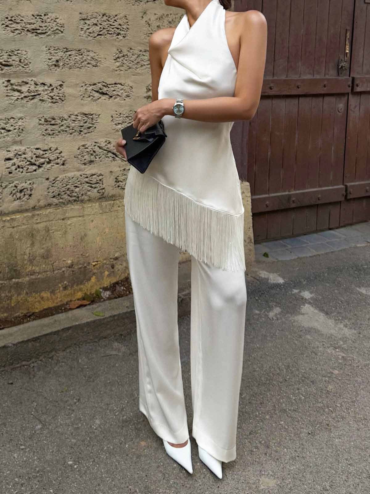 Tassel Halter Neck Two Piece Set