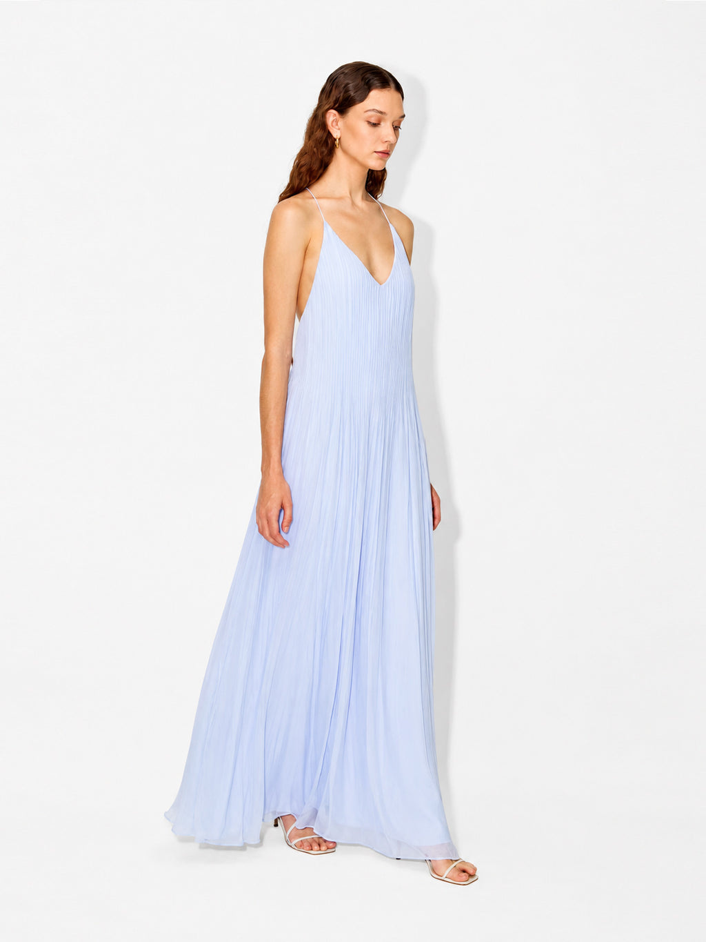 Pleated V Neck Maxi Dress