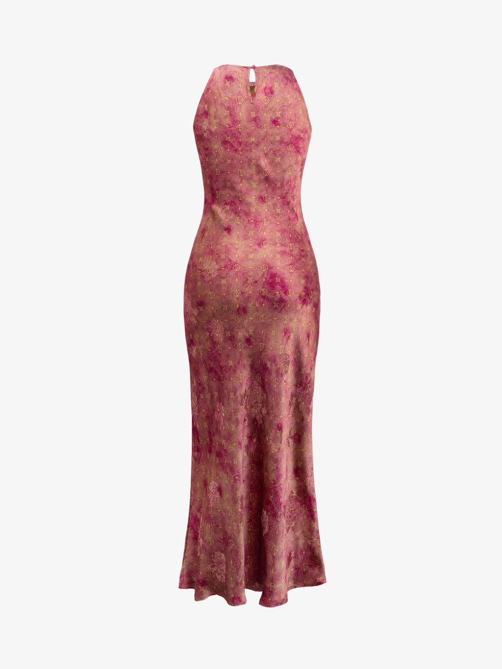 Rose Pink Abstract Motif Sleeveless Maxi Dress