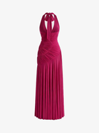 Deep V-Neck Backless Halter Neck Sleeveless Dress