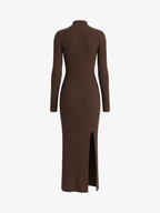 Elegant Button-Trim Split Knit Midi Dress