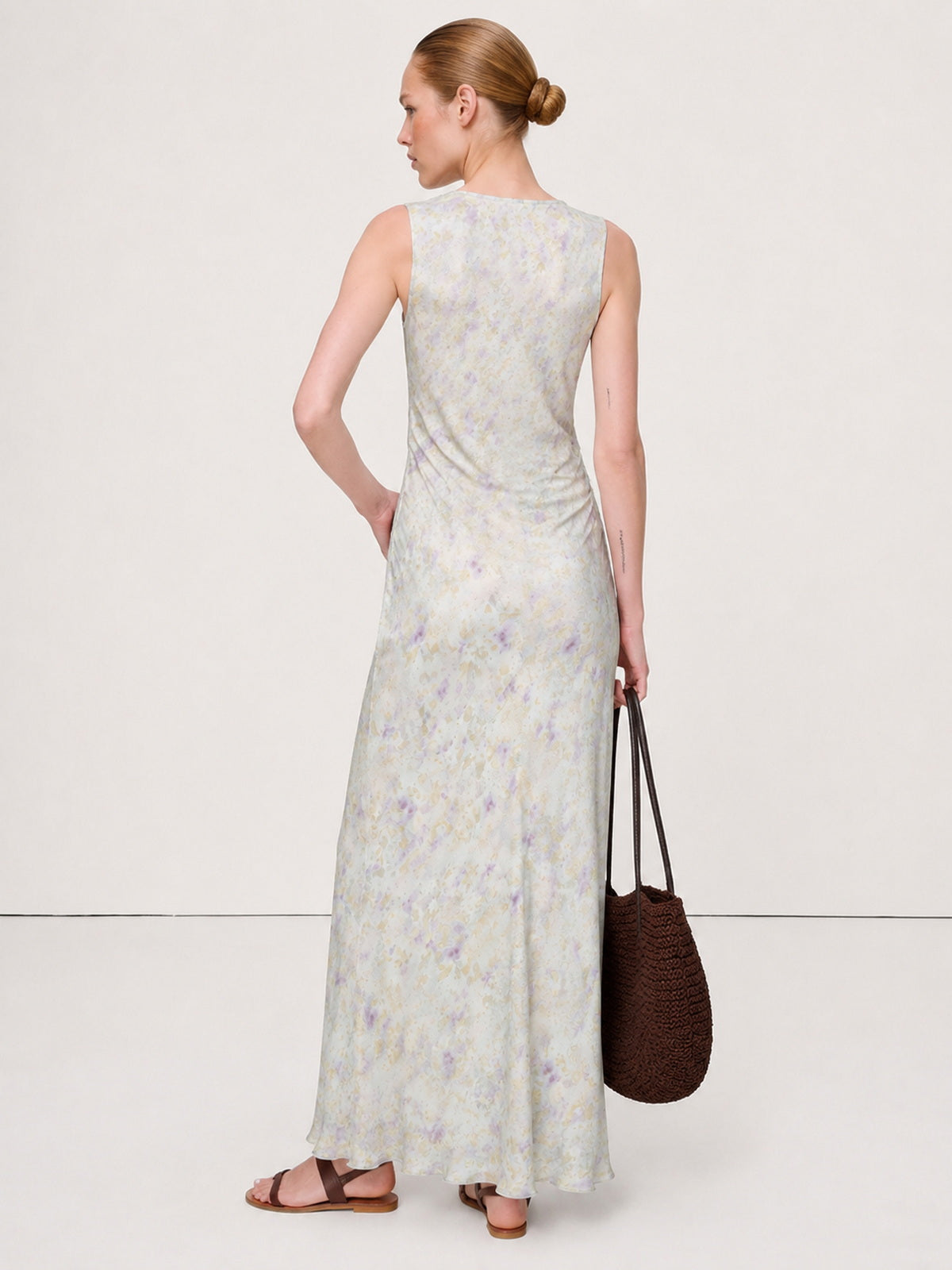 Silk Pastel Floral Draped Maxi Dress