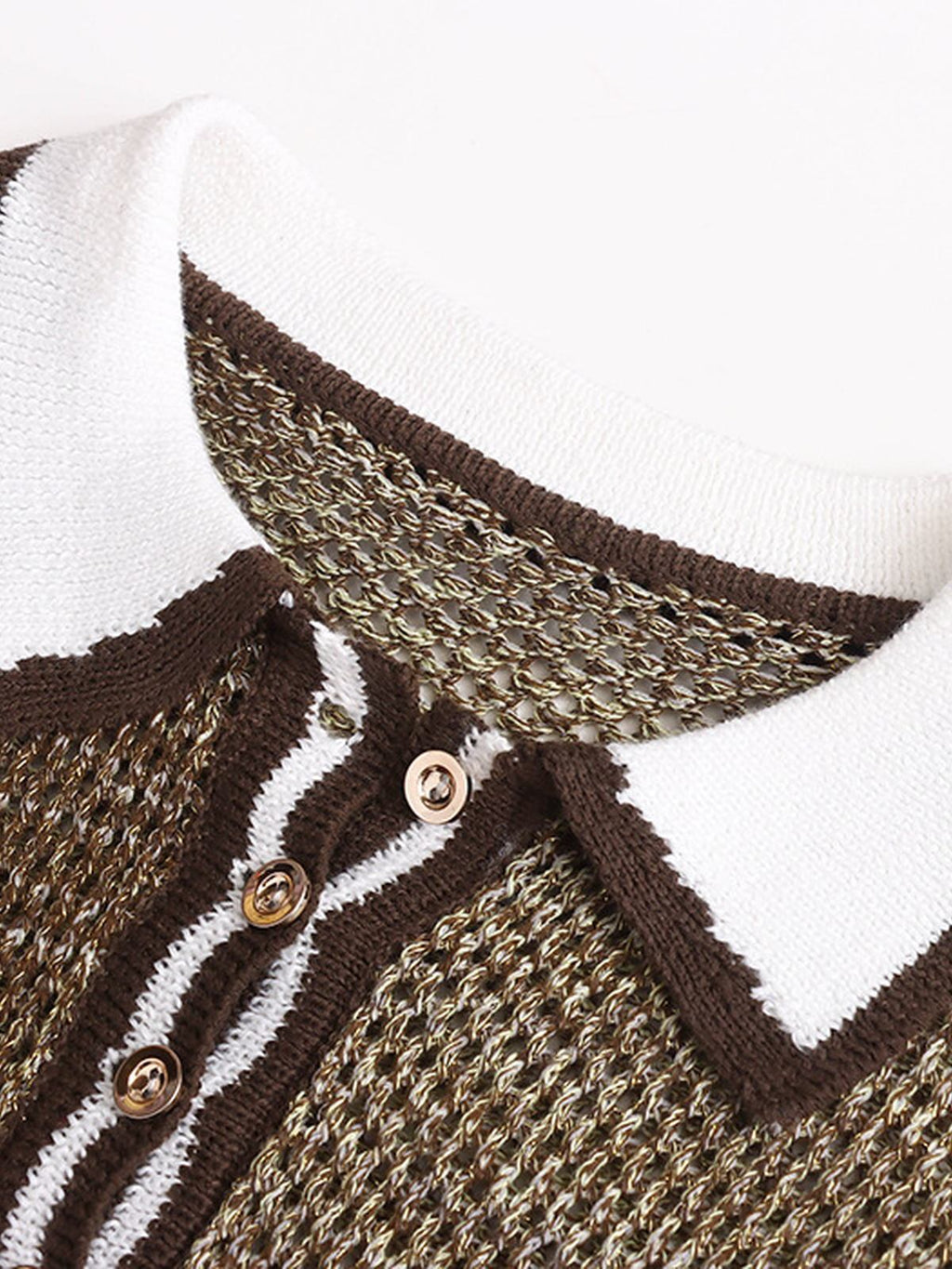 Contrast-Collar Pointelle Knit Polo