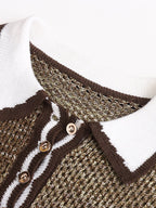 Contrast-Collar Pointelle Knit Polo