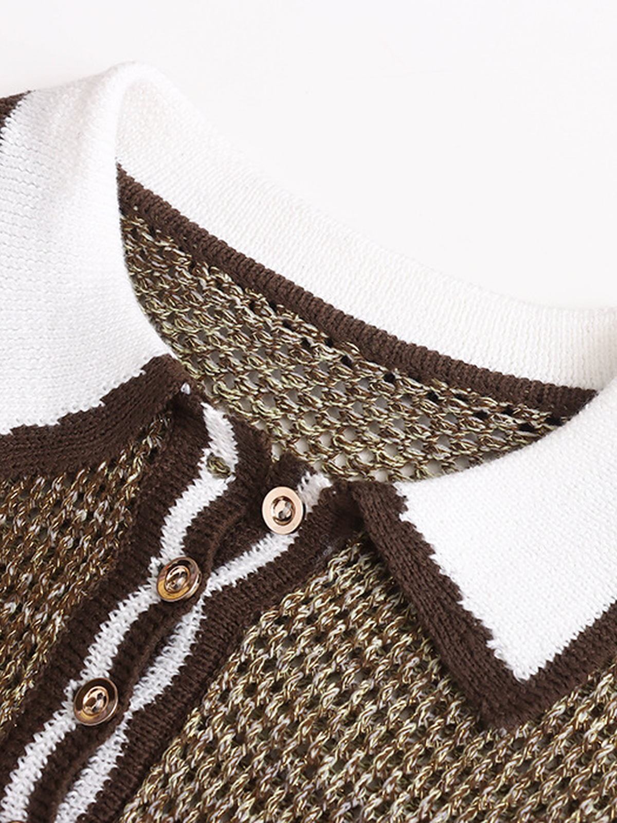 Contrast-Collar Pointelle Knit Polo
