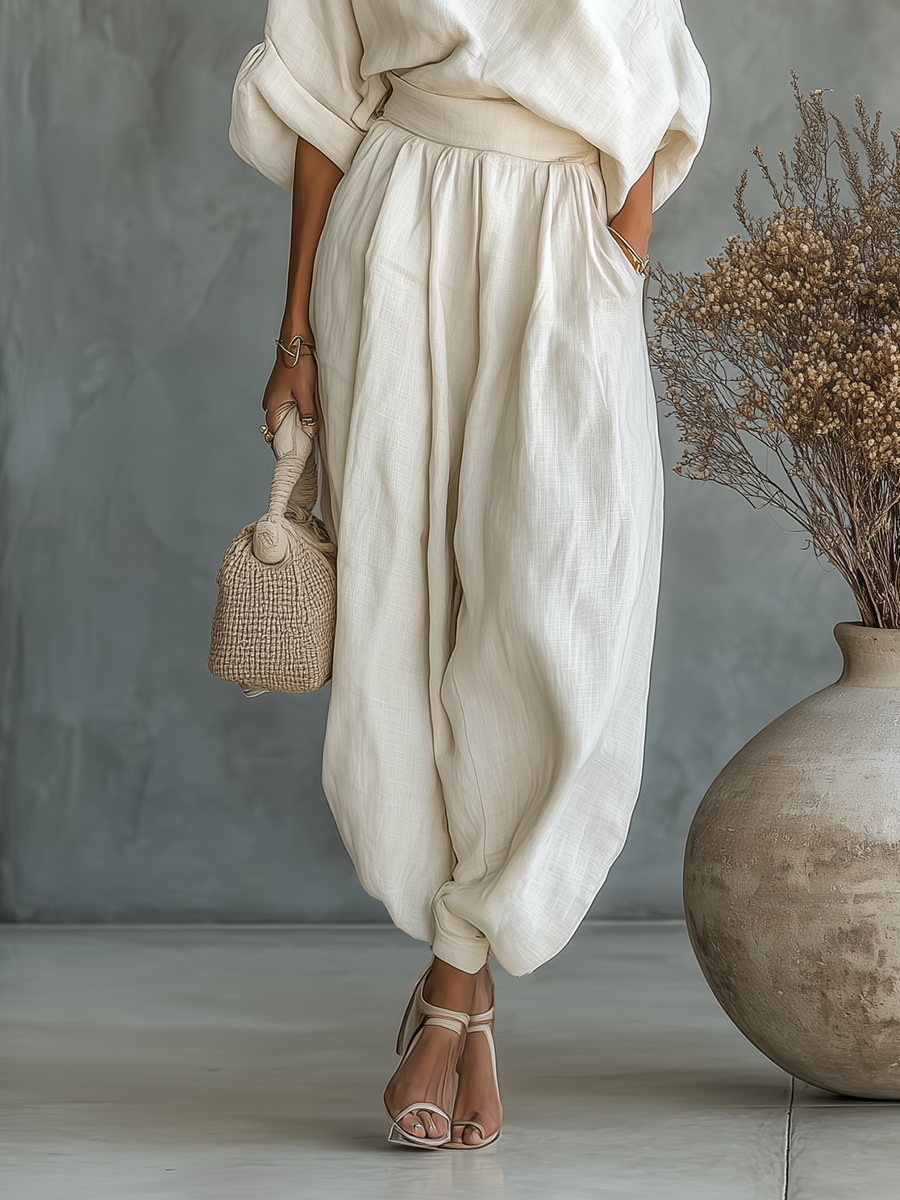 One Shoulder Loose Top and Wide Leg Pants Two Piece Set