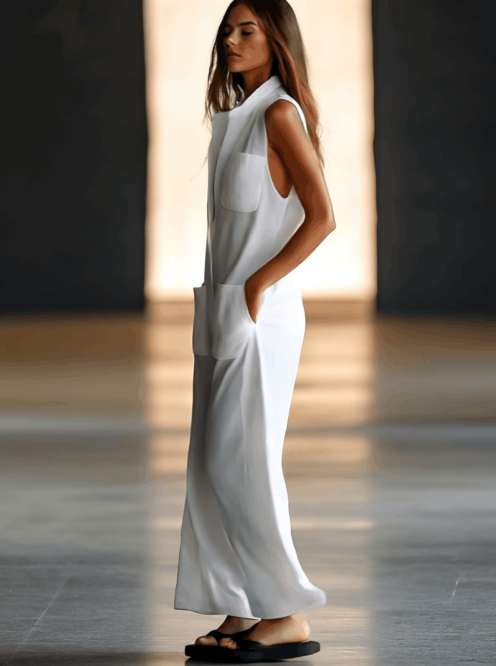 Deep V-Neck Sleeveless Maxi Jumpsuit