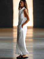 Tiefer V-Ausschnitt Ärmelloser Maxi-Jumpsuit