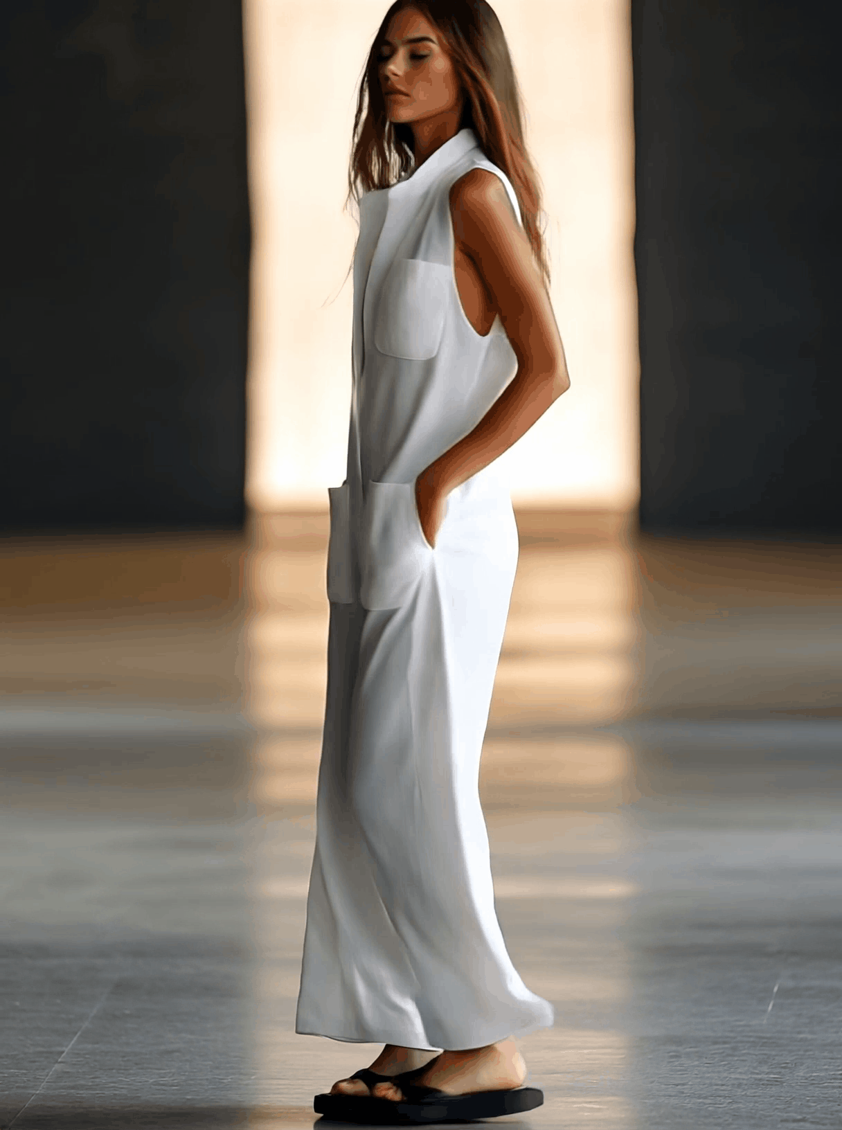Deep V-Neck Sleeveless Maxi Jumpsuit