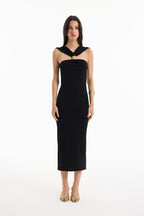 Gold Accent Cross-Back Maxi Dress