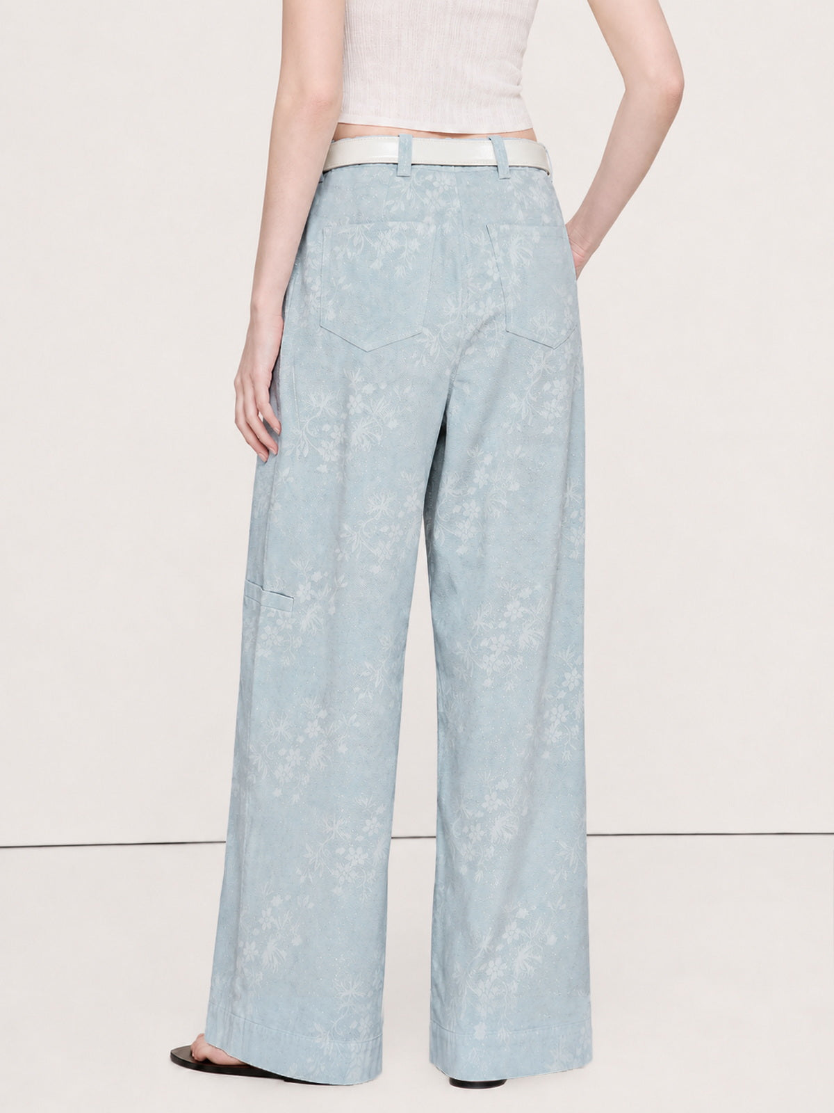 Lurex Floral Jacquard Wide-Leg Pants With Belt