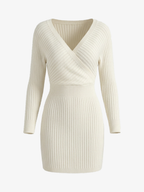 Crisscross V-Neck Batwing Sleeve Knit Bodycon Dress