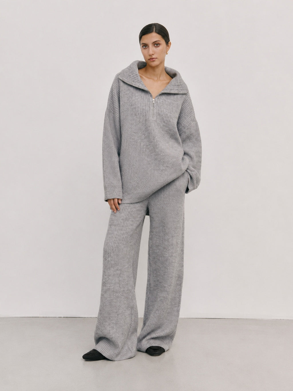 Half Zip Ribbed Knit Set