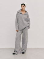 Half Zip Ribbed Knit Set