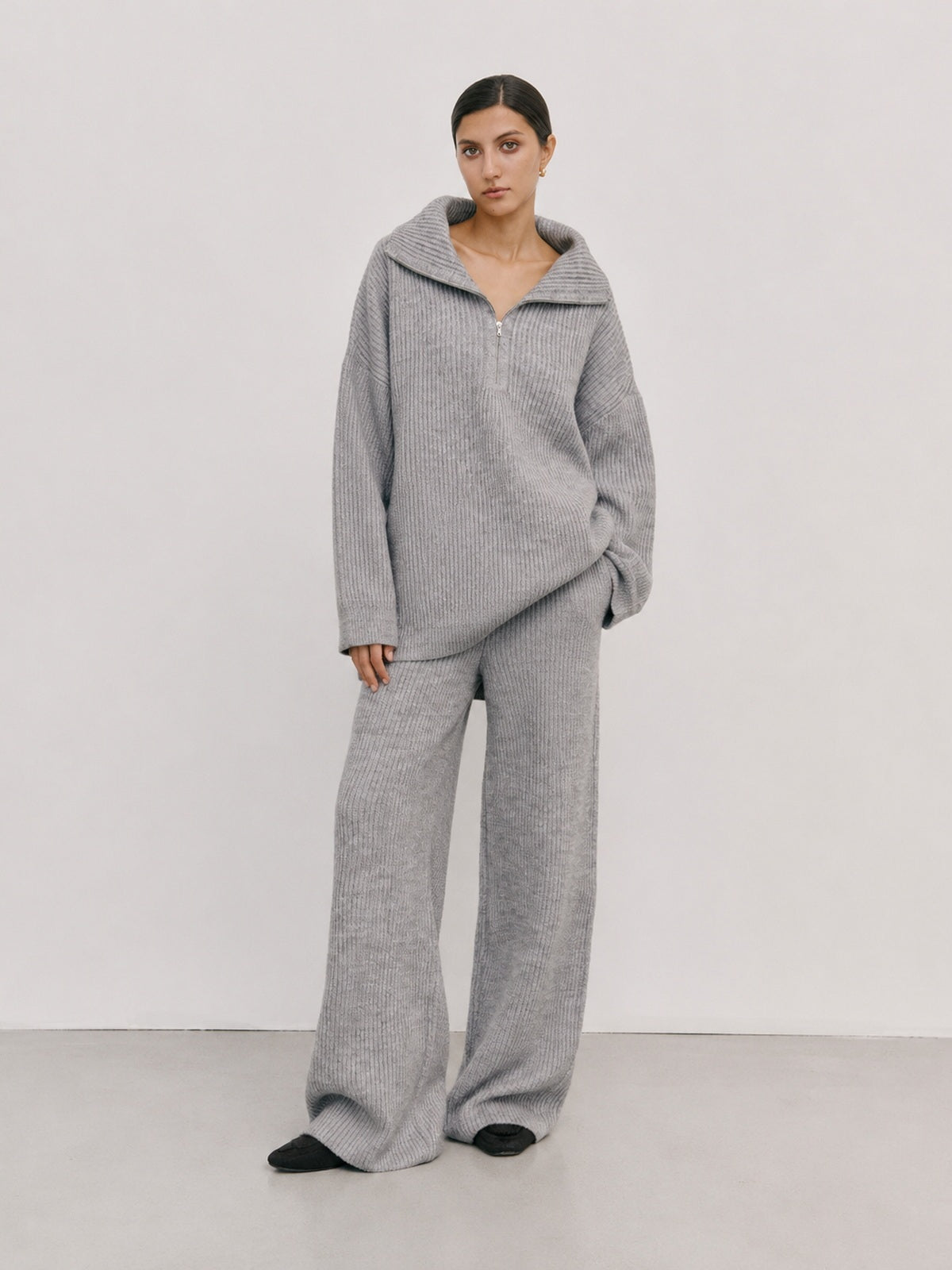 Half Zip Ribbed Knit Set