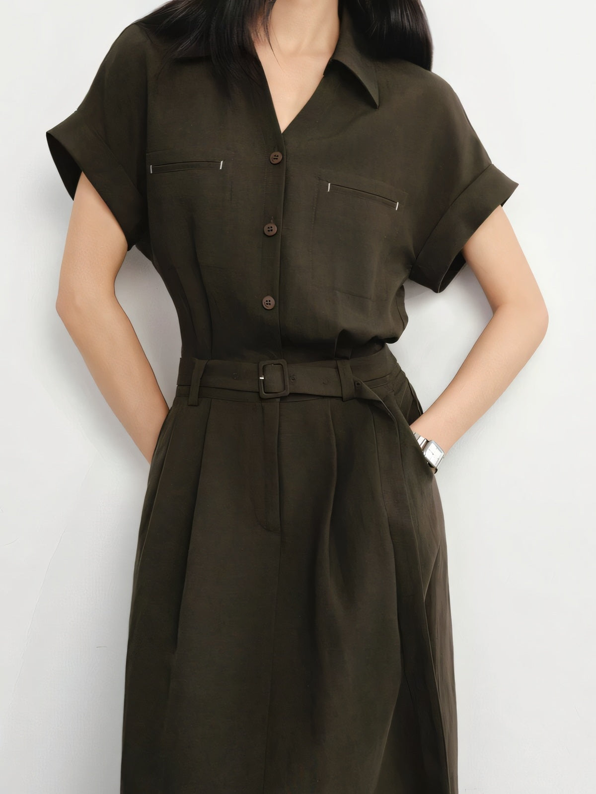 Utility Lyocell Shirt Midi Dress
