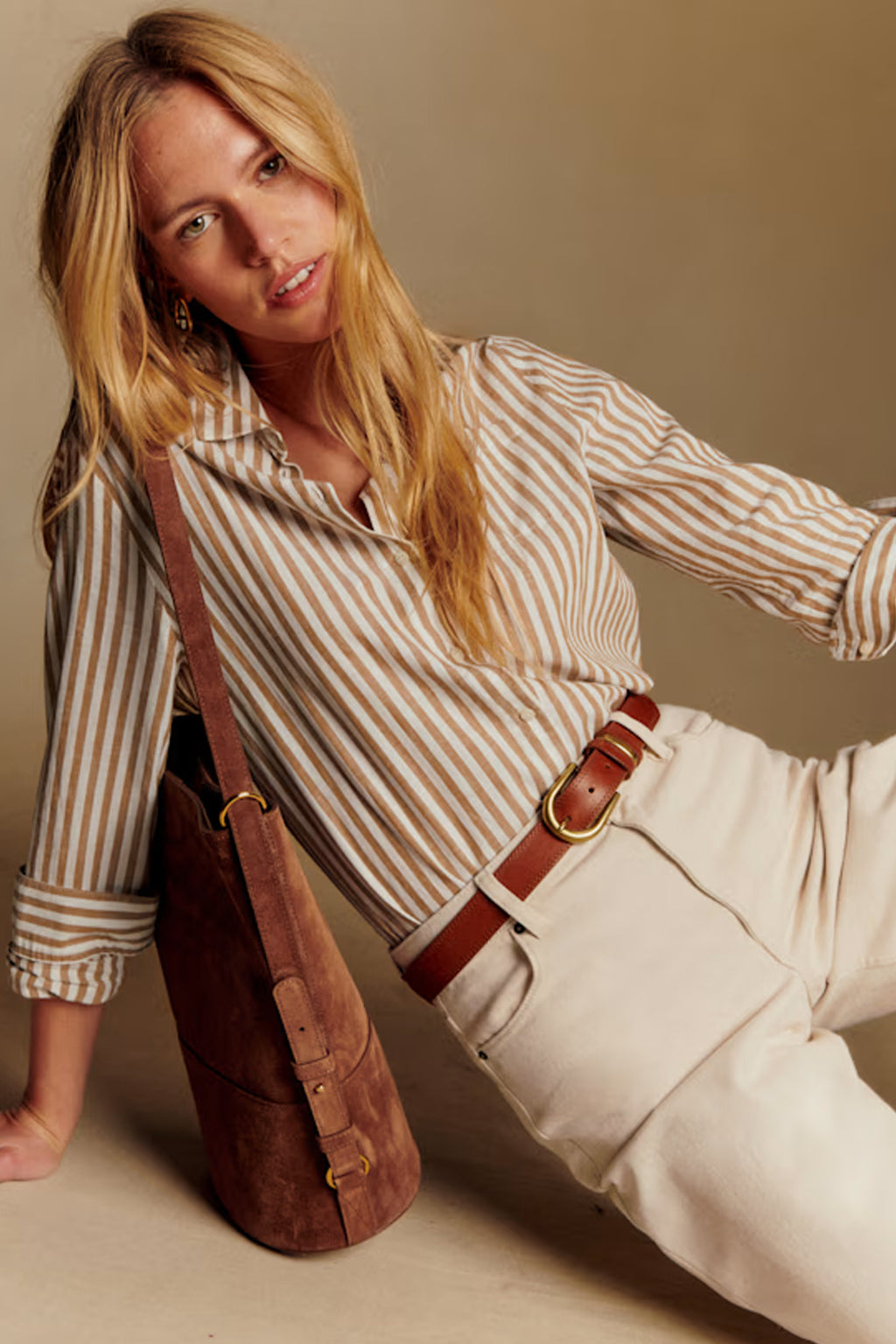 The Max Shirt In Camel Stripe Cotton