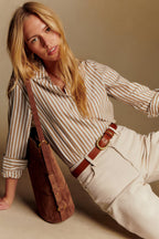 Camicia Max in cotone a righe color cammello