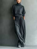 Soft Knit Turtleneck Sweater Set with Wide Leg Pants for Women
