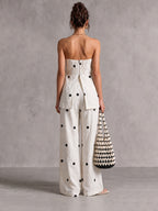 Ensemble top bustier et pantalon large à pois en lin
