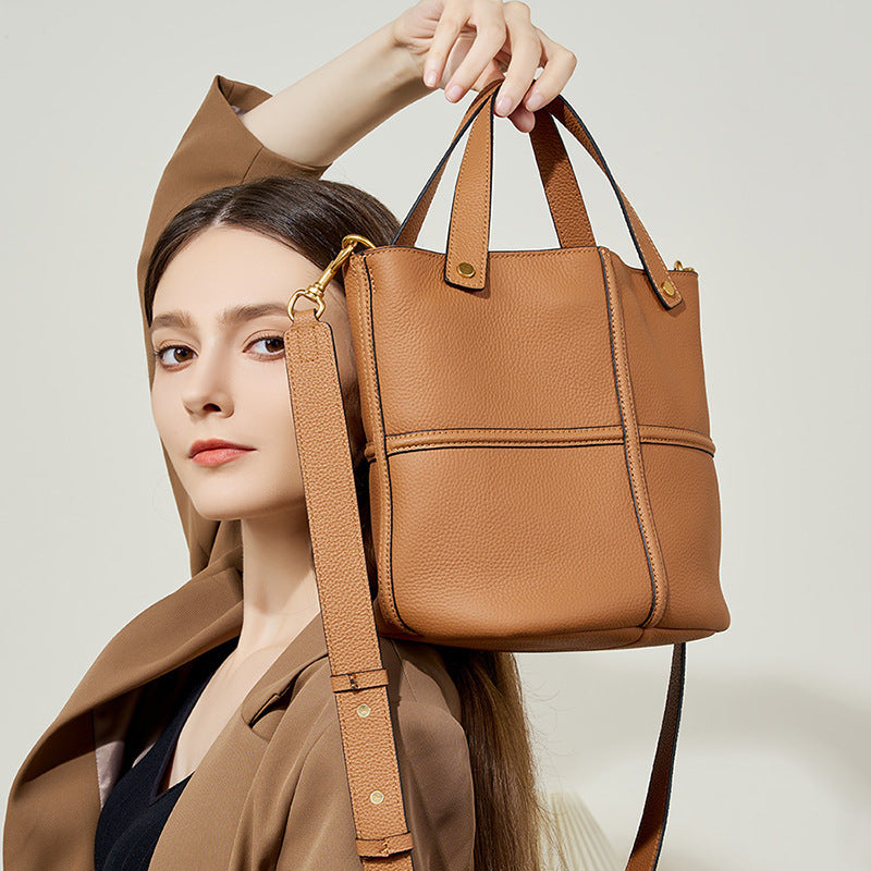 Soft Cowhide Leather Bucket Bag