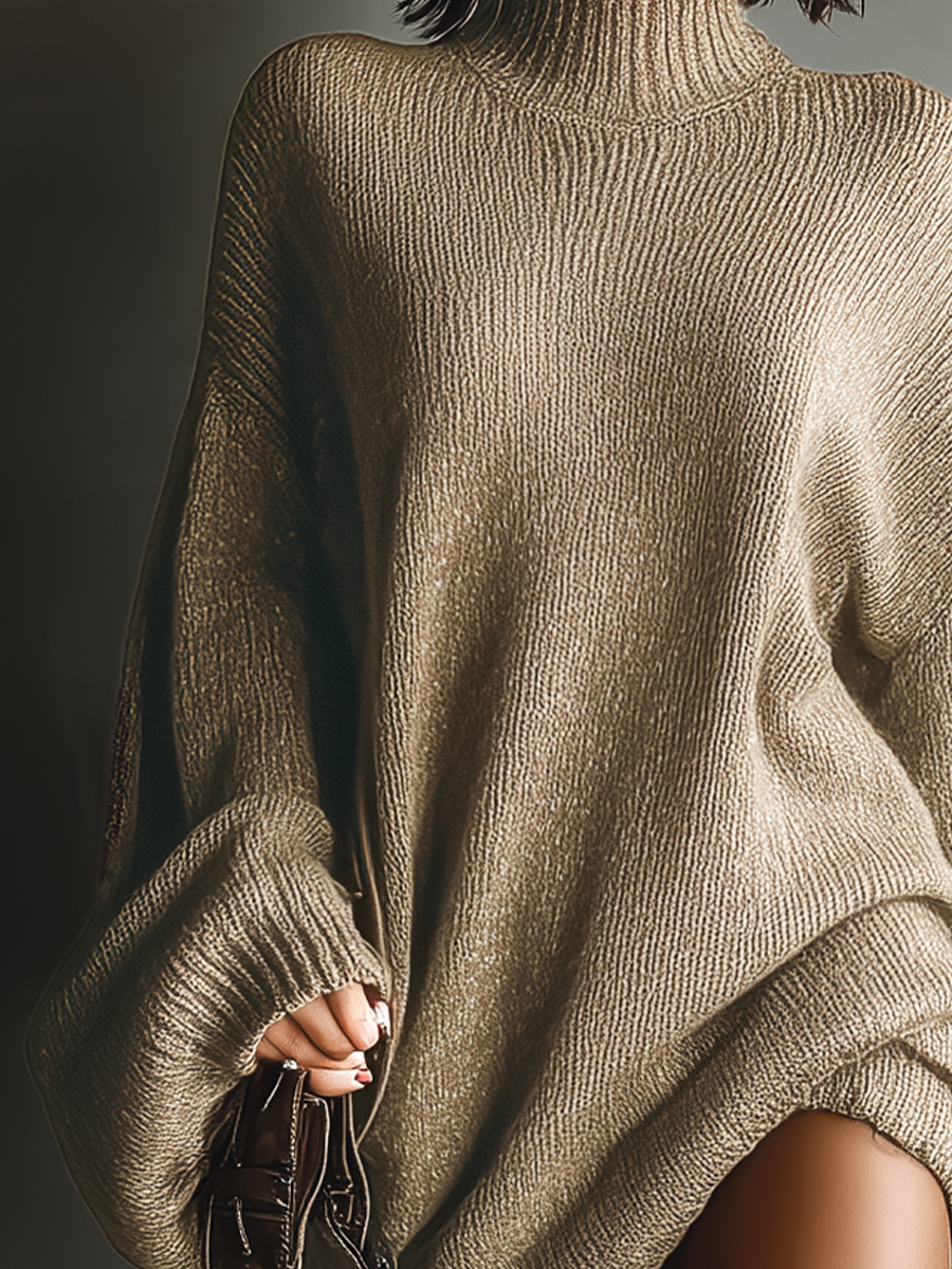 Oversized Turtleneck Knit Mini Sweater Dress