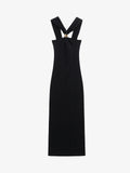 Black Halter Neck Buckle Midi Dress