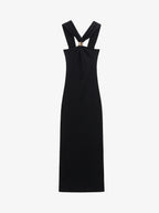 Black Halter Neck Buckle Midi Dress