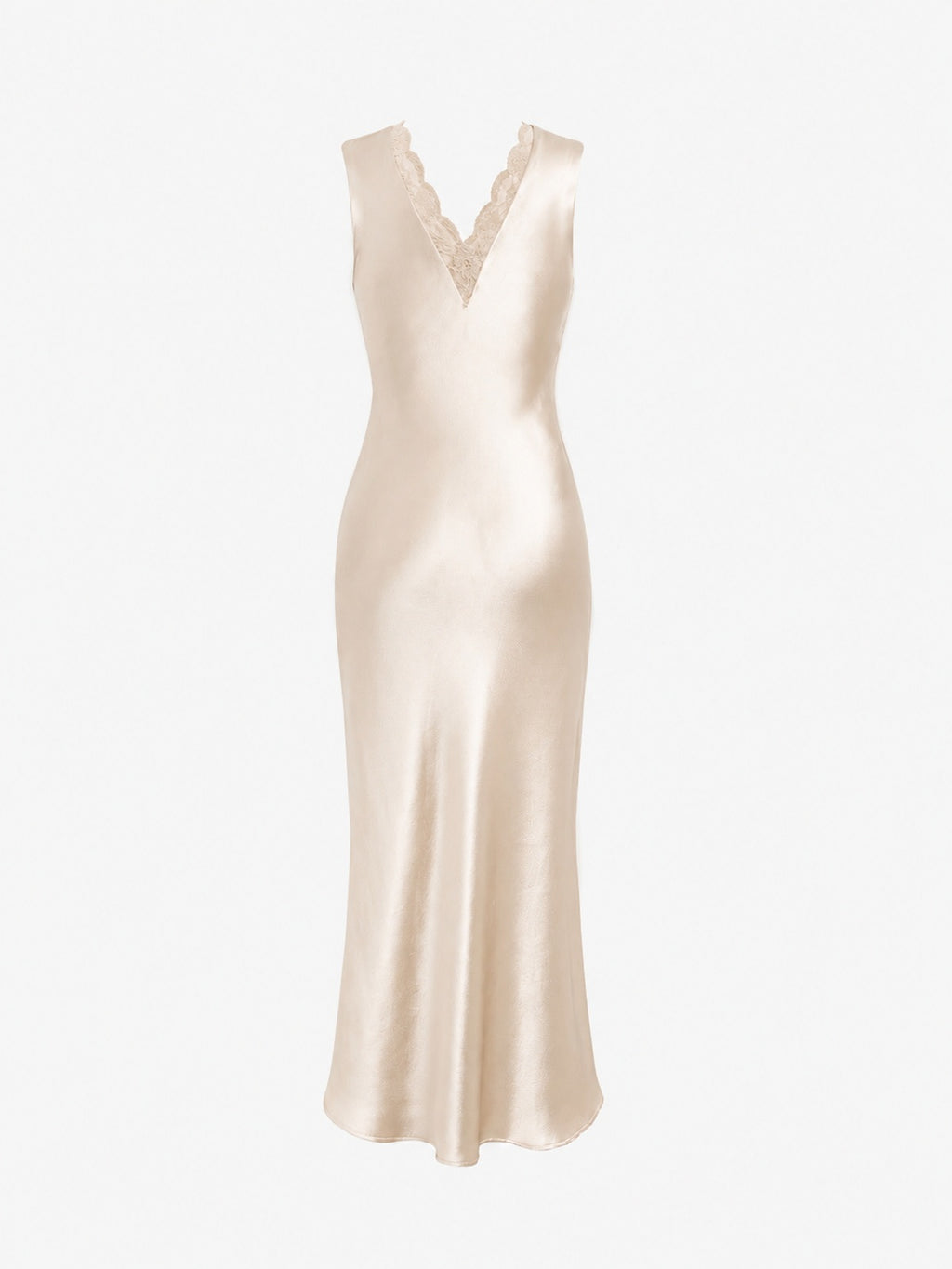 Scalloped V-Neck Satin Maxi Dress