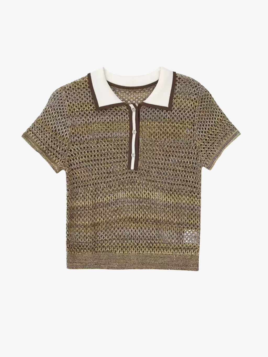 Contrast-Collar Pointelle Knit Polo