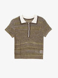 Contrast-Collar Pointelle Knit Polo