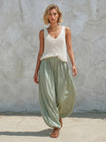 Cotton Blend Crochet Sleeveless Top with Flowy Harem Pants Set