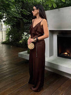 Ruffle V Neck Wide Leg Set
