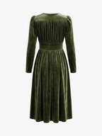 Retro V-Neck Velvet Midi Dress