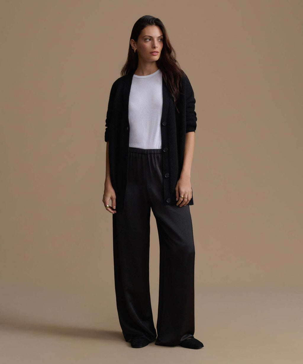 Cotton-Blend Knit Open Front Cardigan - Longline Relaxed Fit for Women