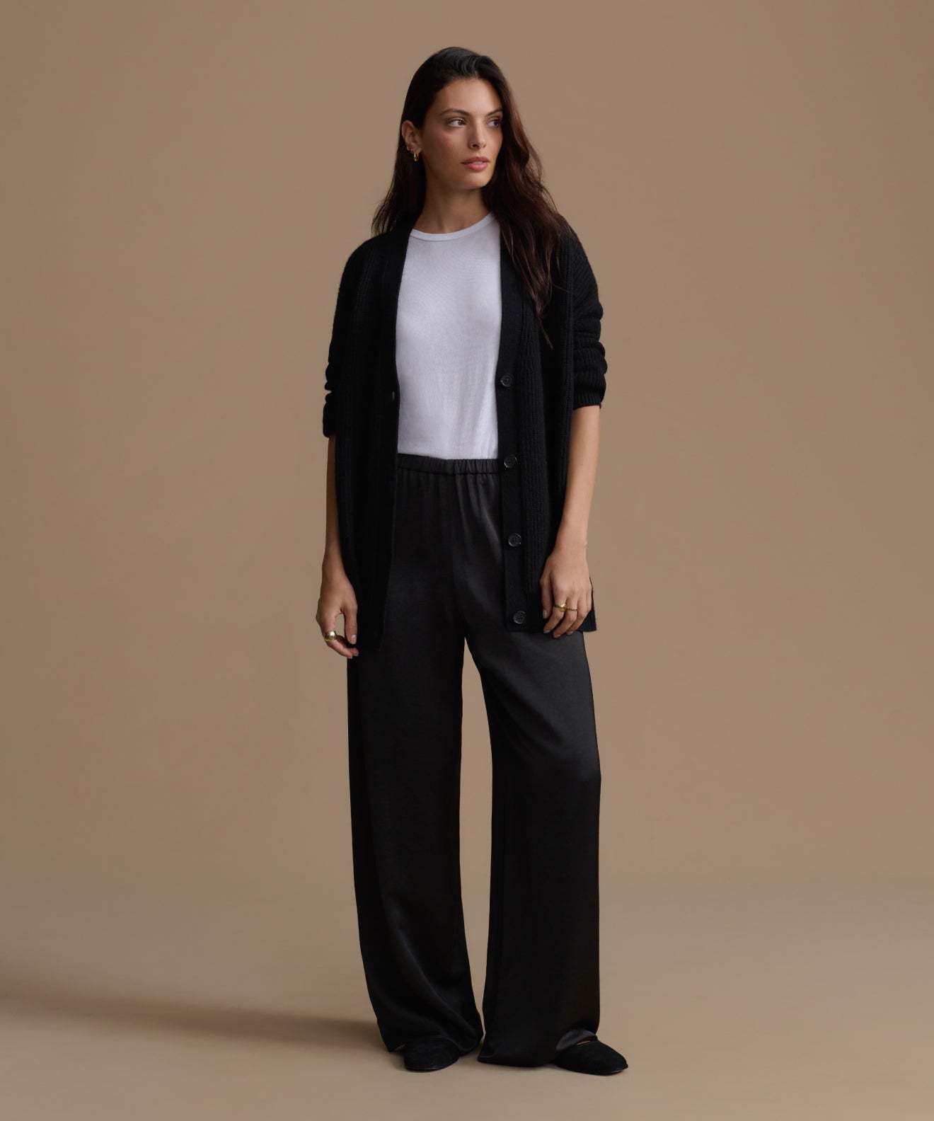 Cotton-Blend Knit Open Front Cardigan - Longline Relaxed Fit for Women