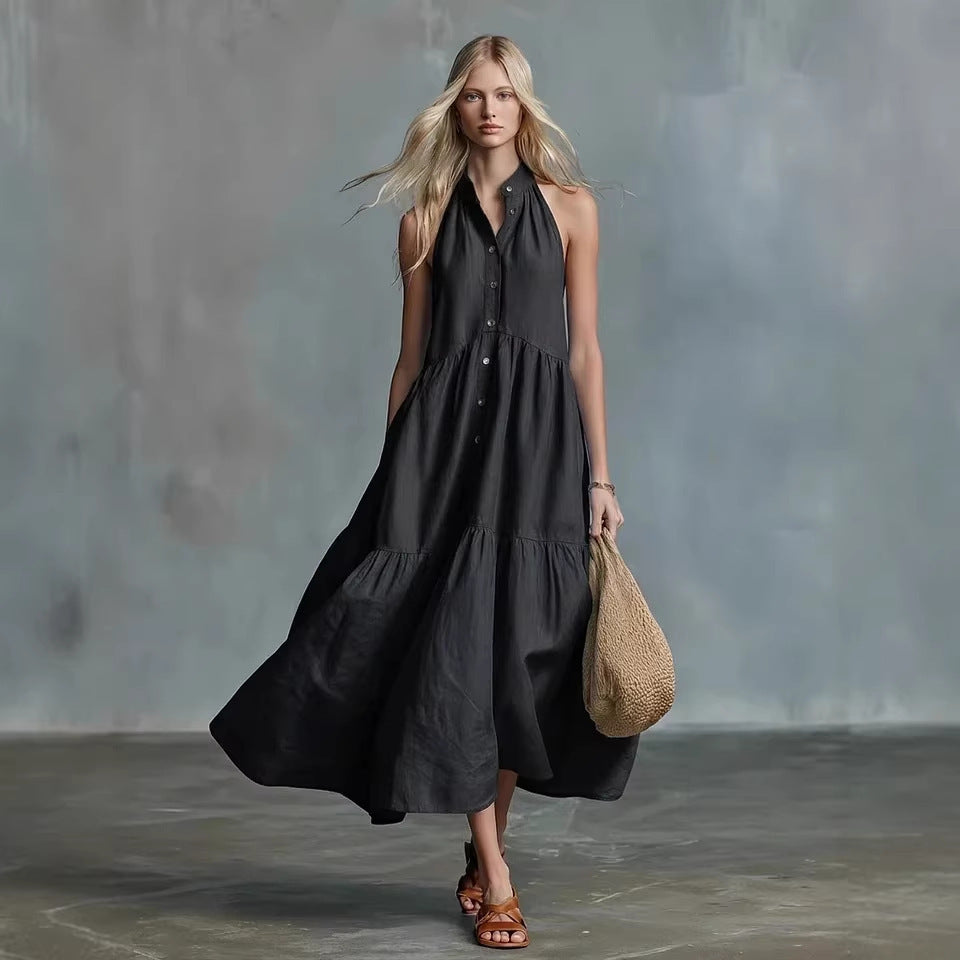 Halter Linen Blend Midi Dress