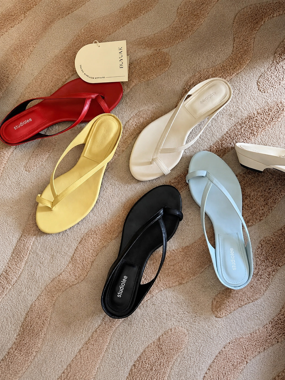 Light Blue Leather Thong Flat Sandals