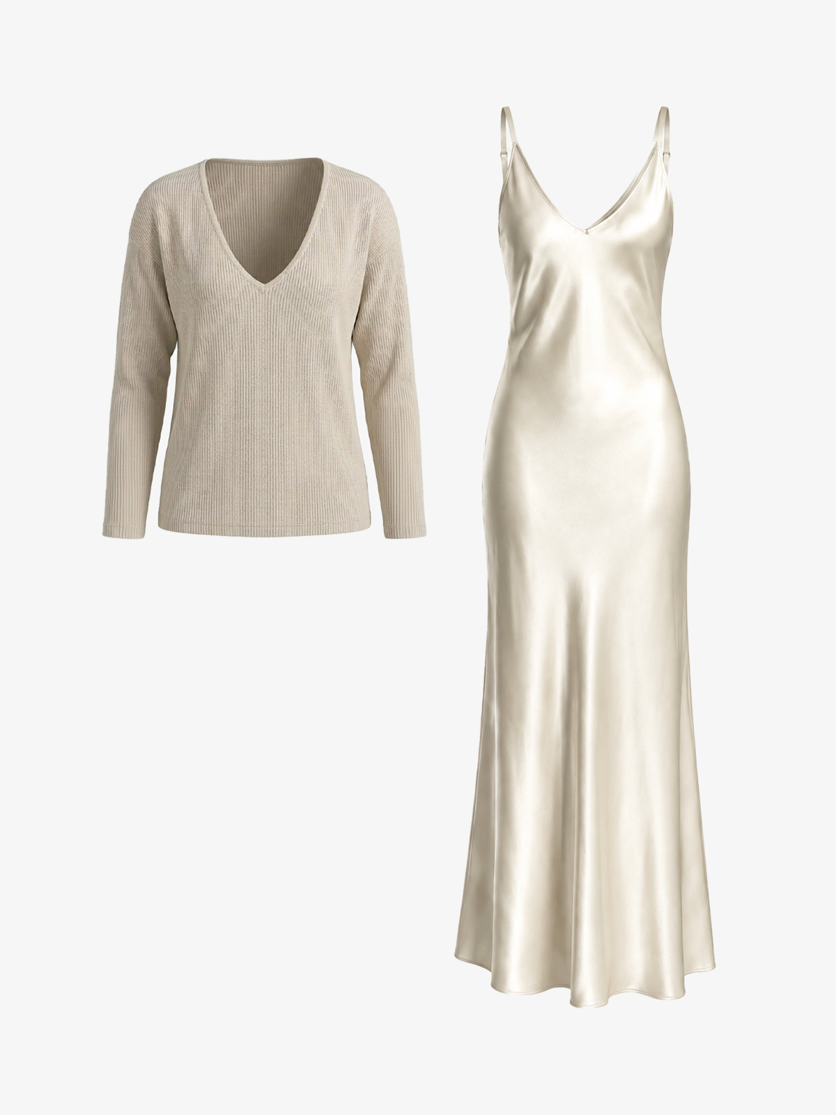 Knit Top & Satin Slip Dress Set