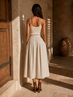 High-Waist Pleated Midi Skirt
