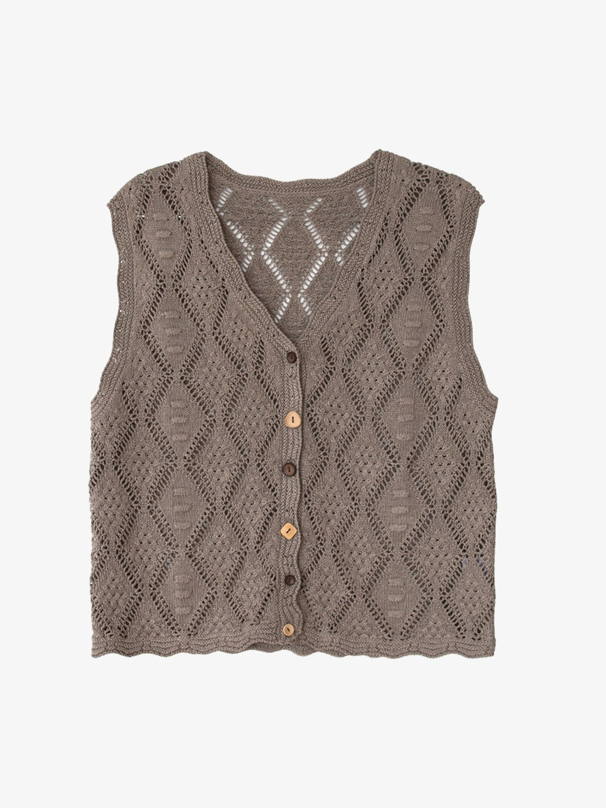 V-Neck Openwork Linen-Blend Paper Yarn Knit Vest