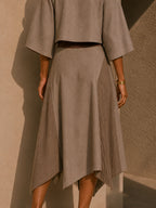 Asymmetric Pleated Ribbed Panel Skirt