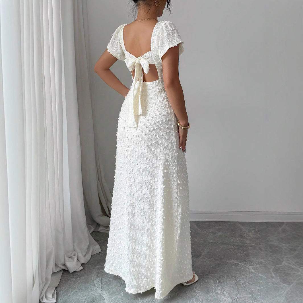 Textured Square Neck Slit Maxi Dress