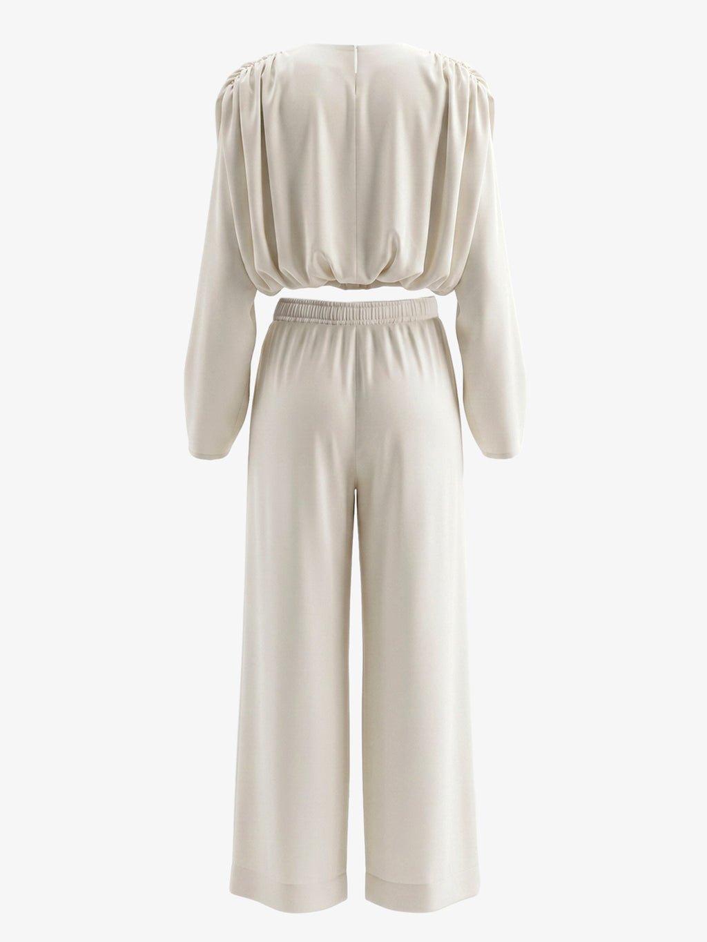 Satin Puff Sleeve Wide Leg Two-Piece Set