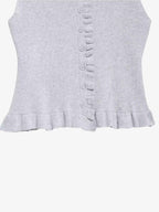 Grey Ruffle Hem High Neck Knit Top