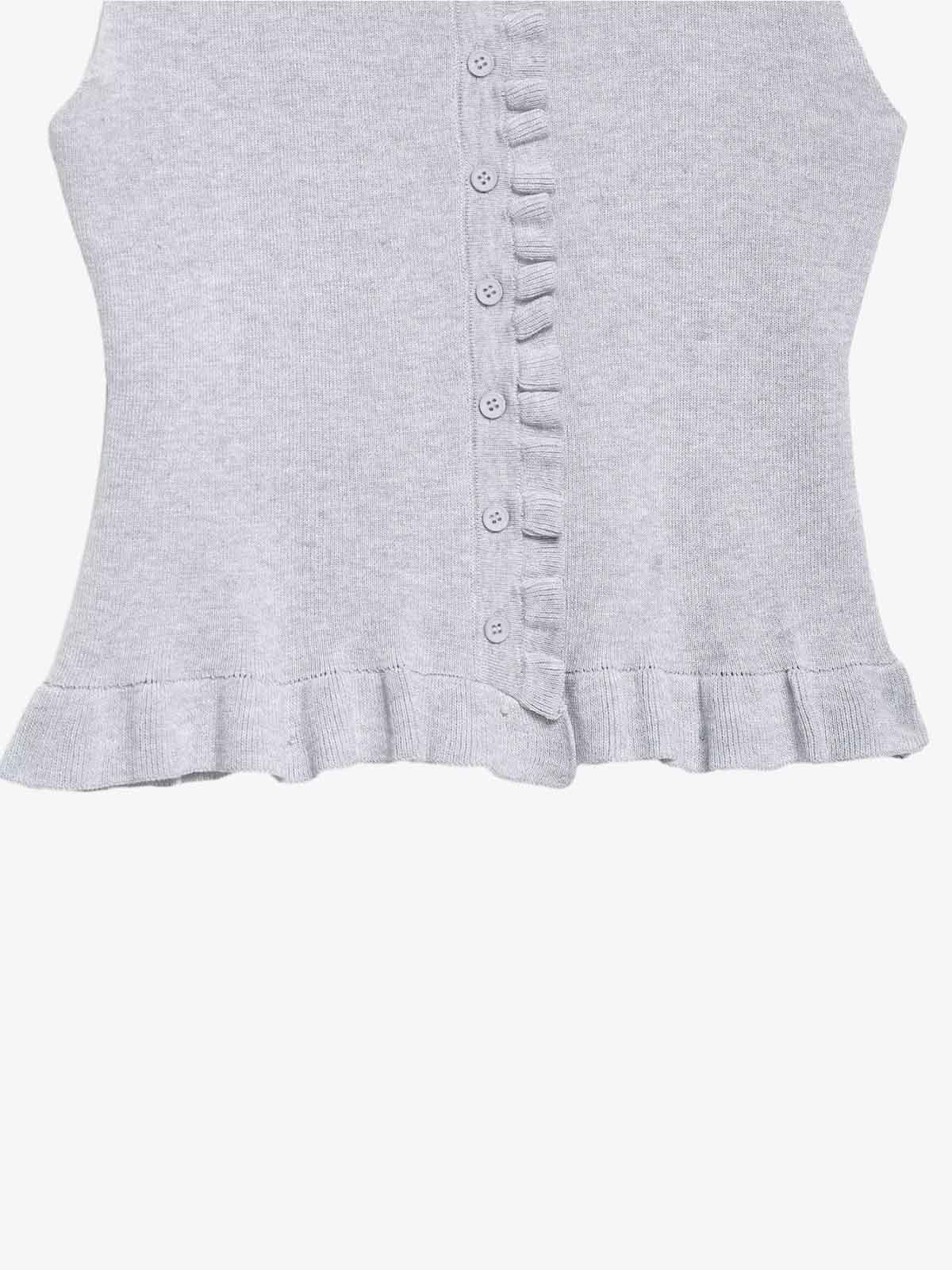 Grey Ruffle Hem High Neck Knit Top
