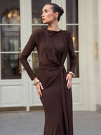 Ruched Draped Long-Sleeve Maxi Dress