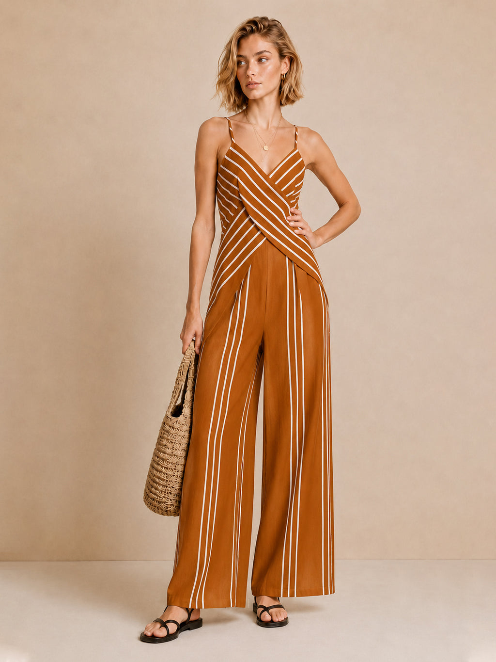 Striped Cross Front Two-Piece Set