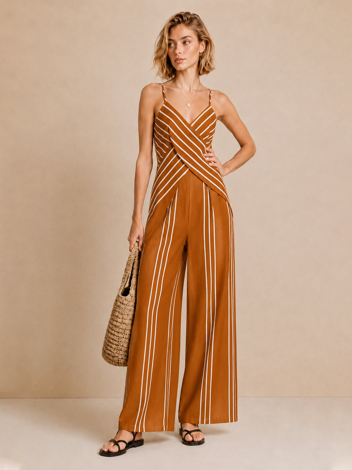 Striped Cross Front Two-Piece Set