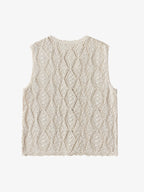V-Neck Openwork Linen-Blend Paper Yarn Knit Vest
